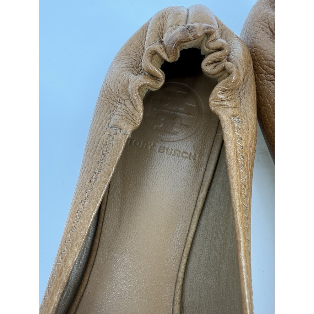 Tory Burch Reva Pebbled Leather Ballet Flats Royal Tan Camel Women Shoe Size 8M - Picture 4 of 7